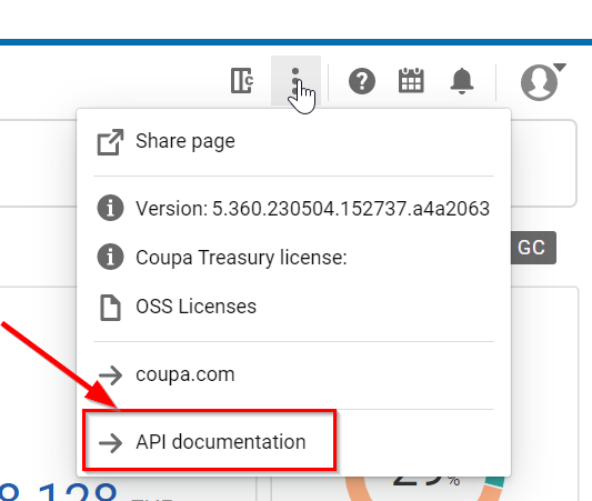 Menu de navigation pour accéder à la documentation de l'API